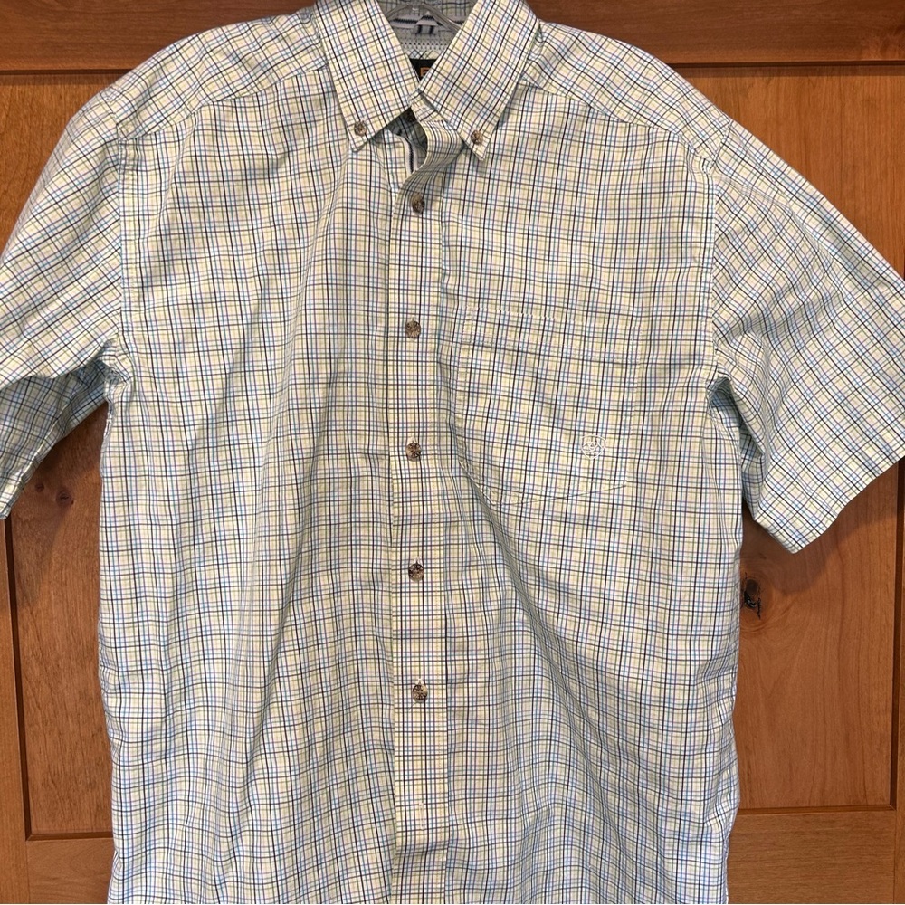 Ariat Men's Western Casual Plaid Shirt in Blue ,Green, and Yellow